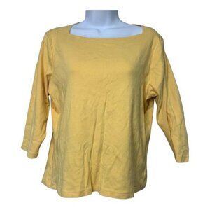 Talbots Petites Womens Yellow 34 Sleeve Cotton Top Size Large Lightweight Casual
